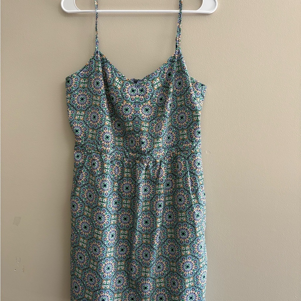 J. Crew Blue and Green Patterned Mini Dress